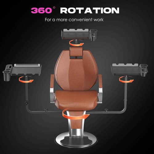 NEWTRY Salon Tray Attached to Chair, 360° Rotation Salon Metal Tray for Barber Chair Adjustable Height & Width, Ideal Attachment for Barber Chairs, Hair Color & Extension Tool Tray