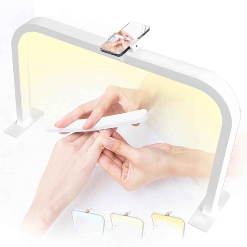 Zyiesrsq Half Moon Nail Desk Lamp, LED Nail Tech Desk Light with Phone Holder, Adjustable Brightness 3000-6000K, Arch Lamp for Manicure, Lash, Eyelas (White)