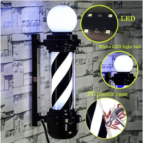 MIUXIU Barber Pole Black White LED Light,Traditional Barber Pole Outside Barber Shop Rotating Light Sign Light Box Rainproof Hairdressing Salon Save Energy Wall Lamp (68x26CM)