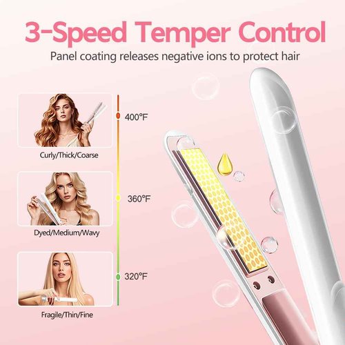 Cordless Hair Straightener, Portable Mini Flat Iron Hair Straightener for Travel, 20s Fast Heating, USB-C Rechargeable, Hair Straightening and Curler 2 in 1 for Women (White)