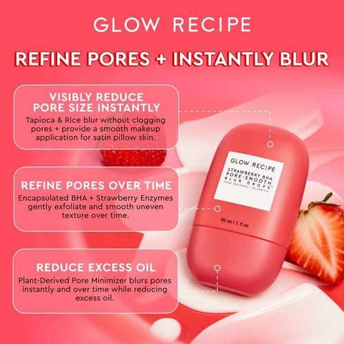 Glow Recipe Blur & Smooth Duo - Strawberry BHA Pore Smooth Blur Drops + Strawberry Smooth AHA BHA Salicylic Acid Serum (30 ml/ea)