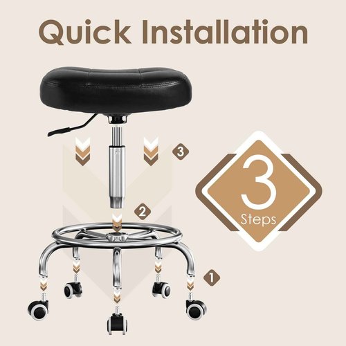Rolling Stool Wider Rectangular Cushion-Provides a Comfortable, Stable Support Surface with Loop Footrest for Leg Support,Adjustable Stool with Wheels for Salon Tattoo Massage Office Home (Black)
