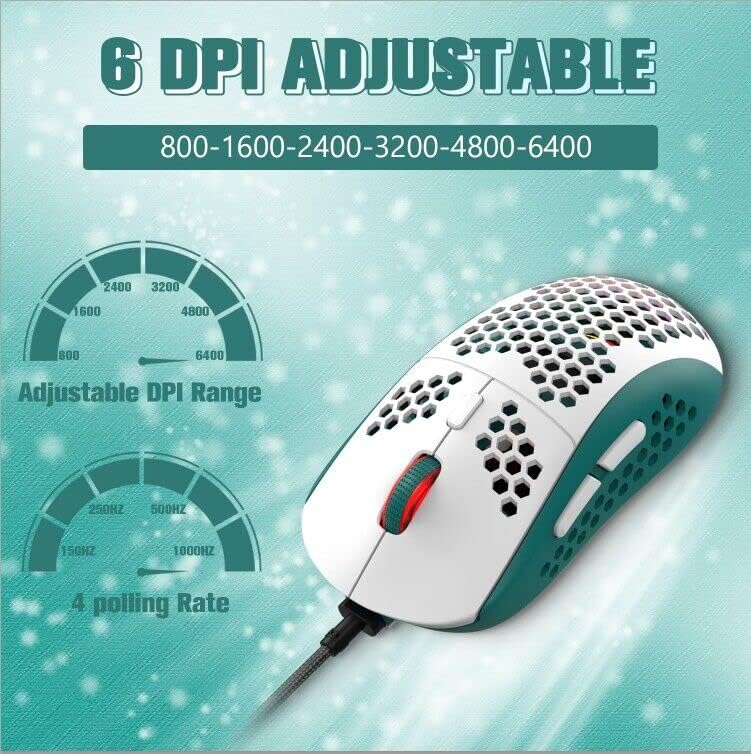 ZIYOU LANG Wired RGB Gaming Mouse,65G Lightweight Honeycomb Ultralight Mouse with High Precision Sensor 6400DPI,6 Button Programmable USB Gaming Mice,Precise Registration for PC Gamers Xbox PS4 Users