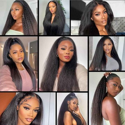 Brazilian Virgin Kinky Straight Yaki Human Hair Weave Grade 9A 100% Unprocessed Brazilian Virgin Remy Sew in Hair Extensions Natural Black Color(NEW-12 14 16Inch, 3 Bundles)