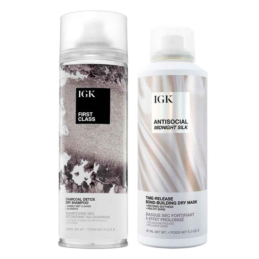 IGK Antisocial Dry Hair Mask + First Class Dry Shampoo Set | Bond Building + Volume + Shine for All Hair Types | 5.0 oz + 6.3 oz | New and Improved Scent