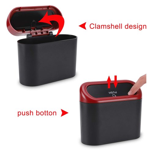 Accmor Car Trash Can with Lid, 2 Packs Mini Vehicle Trash Bin Car Dustbin Garbage Organizer Holder with 2 Roll Trash Bag, Portable Hanging Leakproof Cars Storage Bag Container for Auto, SUV (Red)