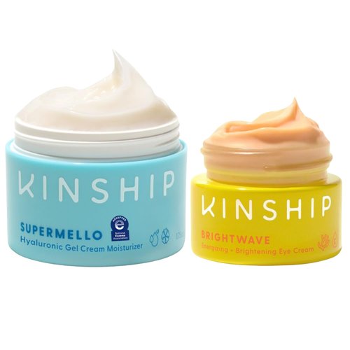 Kinship Supermello Gel Cream Moisturizer + Brightwave Vitamin C Eye Cream Bundle | Lightweight Hyaluronic Acid Face Lotion | Energizing + Brightening Reduce Dark Circles & Puffiness | All Skin Types