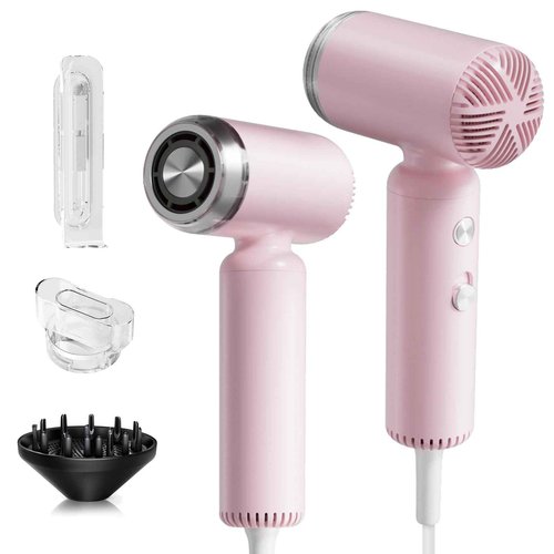 Webeauty Hair Dryer, [Super Mini] Ionic High-Speed Travel Blow Dryer with Diffuser 200 Million Negative Ions, 110,000RPM Brushless Motor for Home Salon Fast Drying Portable Lightweight, Pink