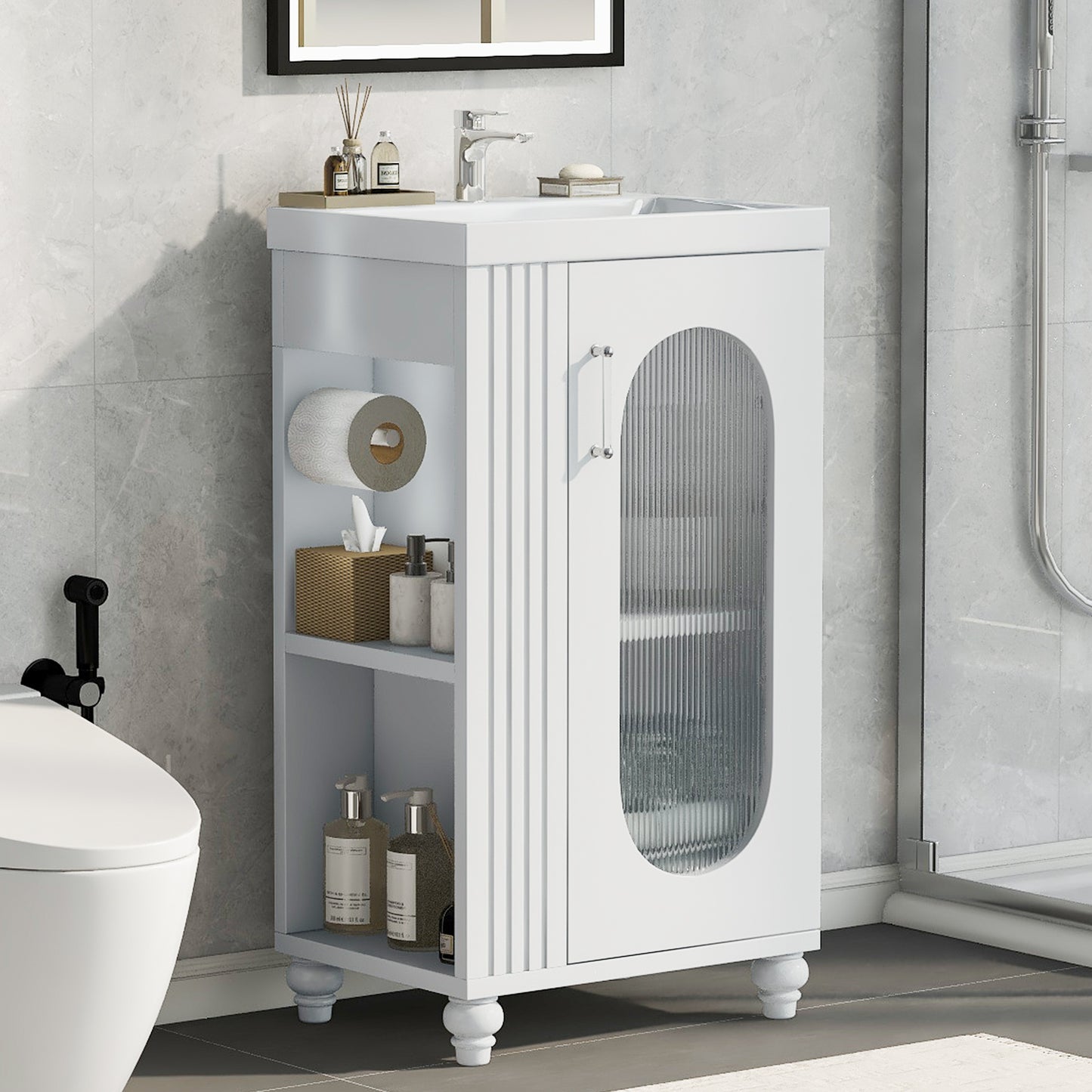 20" Bathroom Vanity with Sink and Adjustable Shelf - White