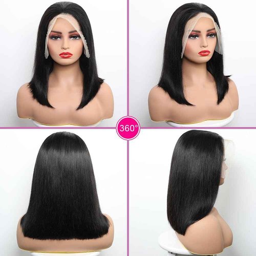 CYSDRH Bob Wig Human Hair 13x6 HD Frontal Lace Wig 180% Density Short Bob Wigs for Black Women Pre Plucked 100% Brazilain Virgin Human Hair Wigs - 14 Inch 13x6 Straight Bob Wig Natural Black Color