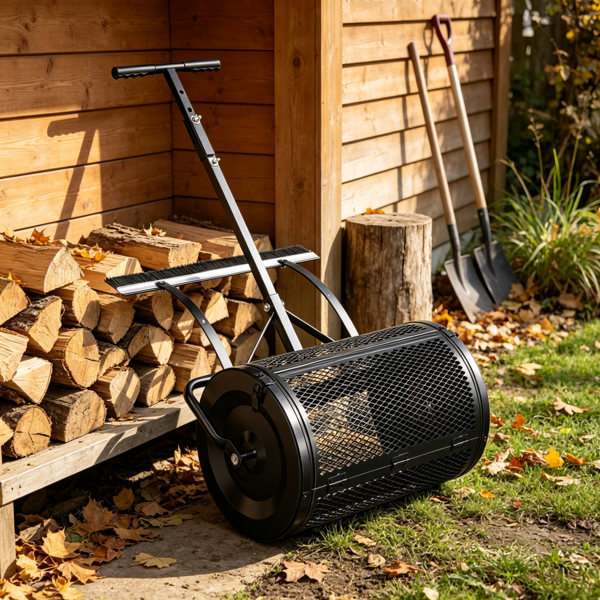 24-Inch Wide Compost & Peat Moss Spreader with Adjustable Height for Lawn & Garden