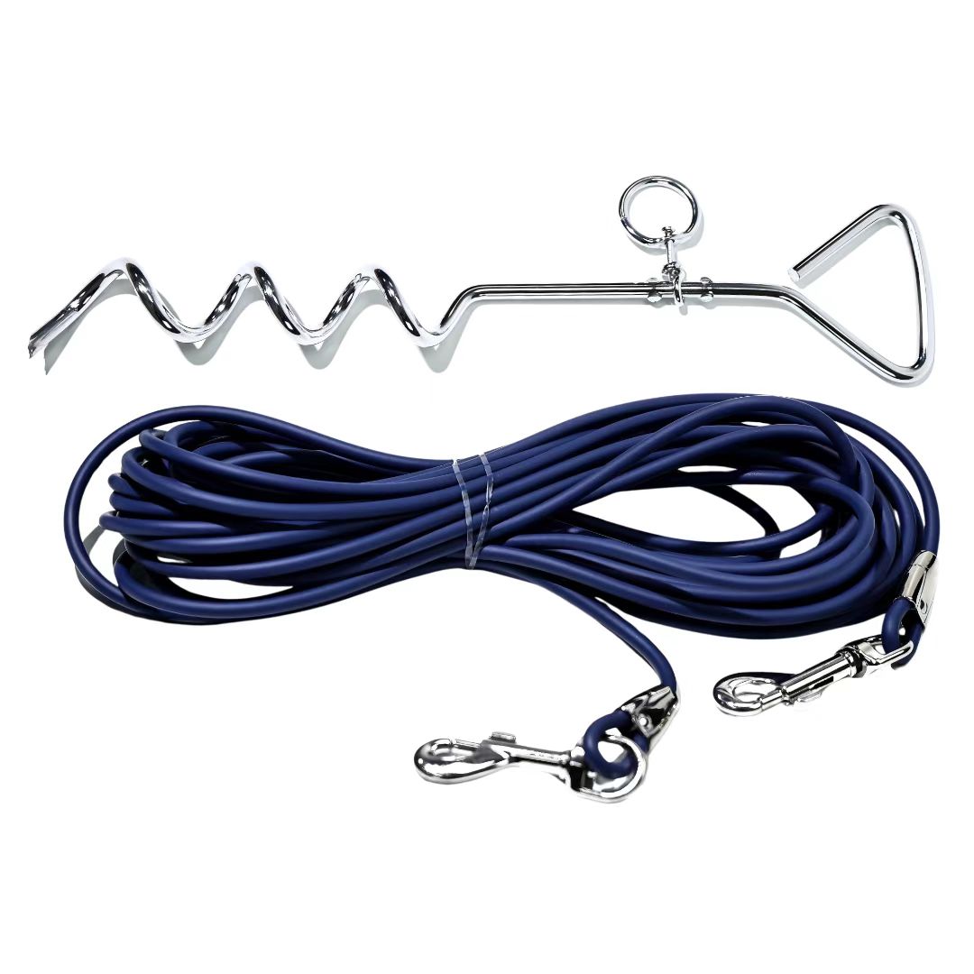 Ground Stake Fixed Dog Leash with 30ft Range for Outdoor Walking and Training