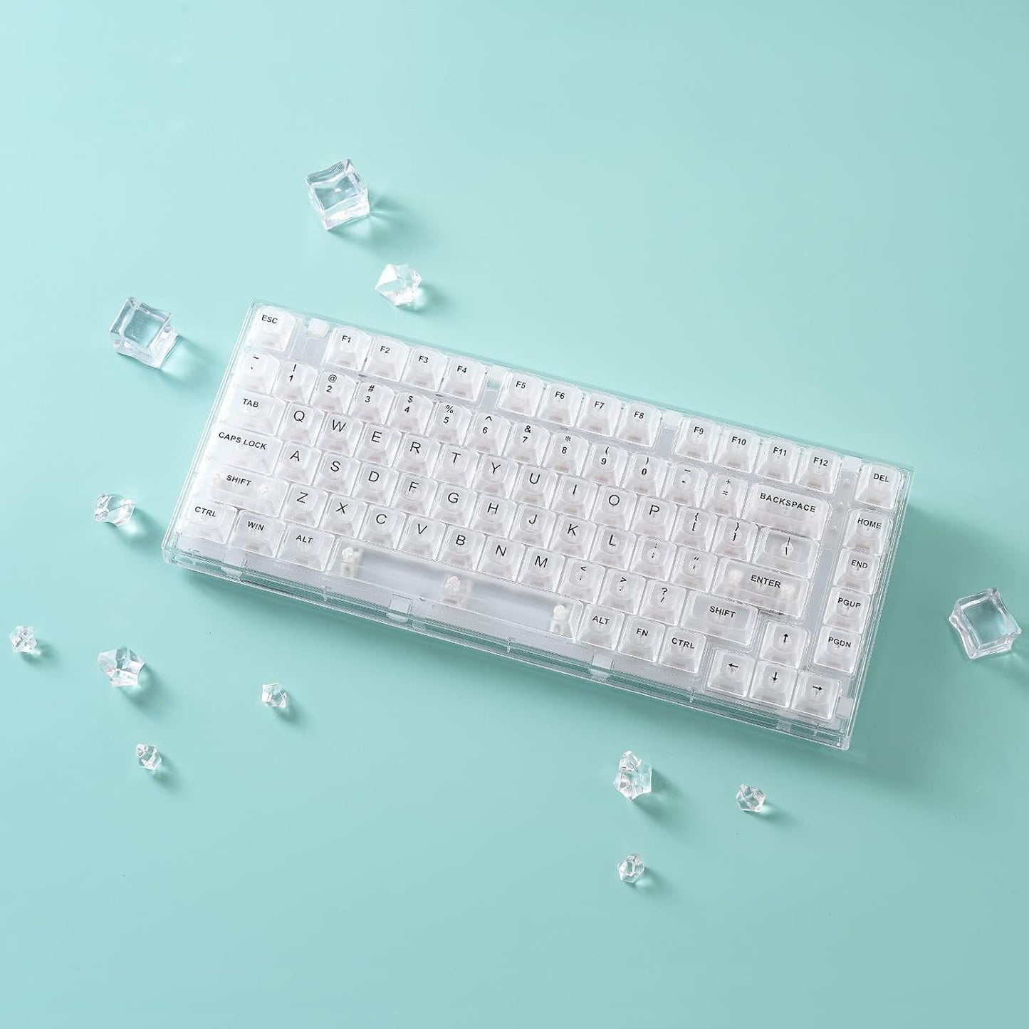 YUNZII X75 82 Key Hot Swappable Mechanical Keyboard with Transparent Keycaps, 75% Layout Gasket Mount RGB Backlit for Windows/Mac (Kailh Jellyfish Switch, Wired-White)