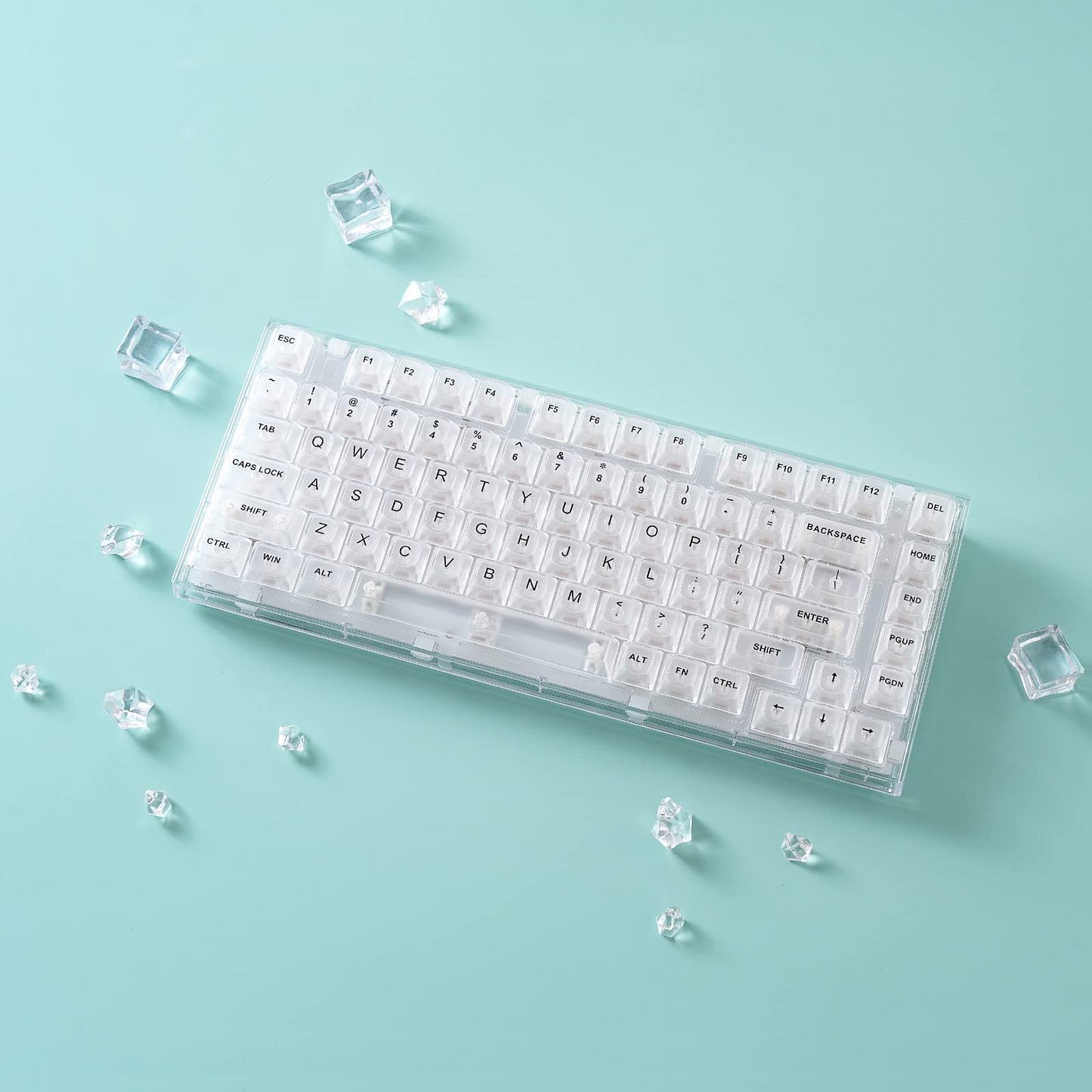 YUNZII X75 82 Key Hot Swappable Mechanical Keyboard with Transparent Keycaps, 75% Layout Gasket Mount RGB Backlit for Windows/Mac(Crystal White Switch, Wired -White)