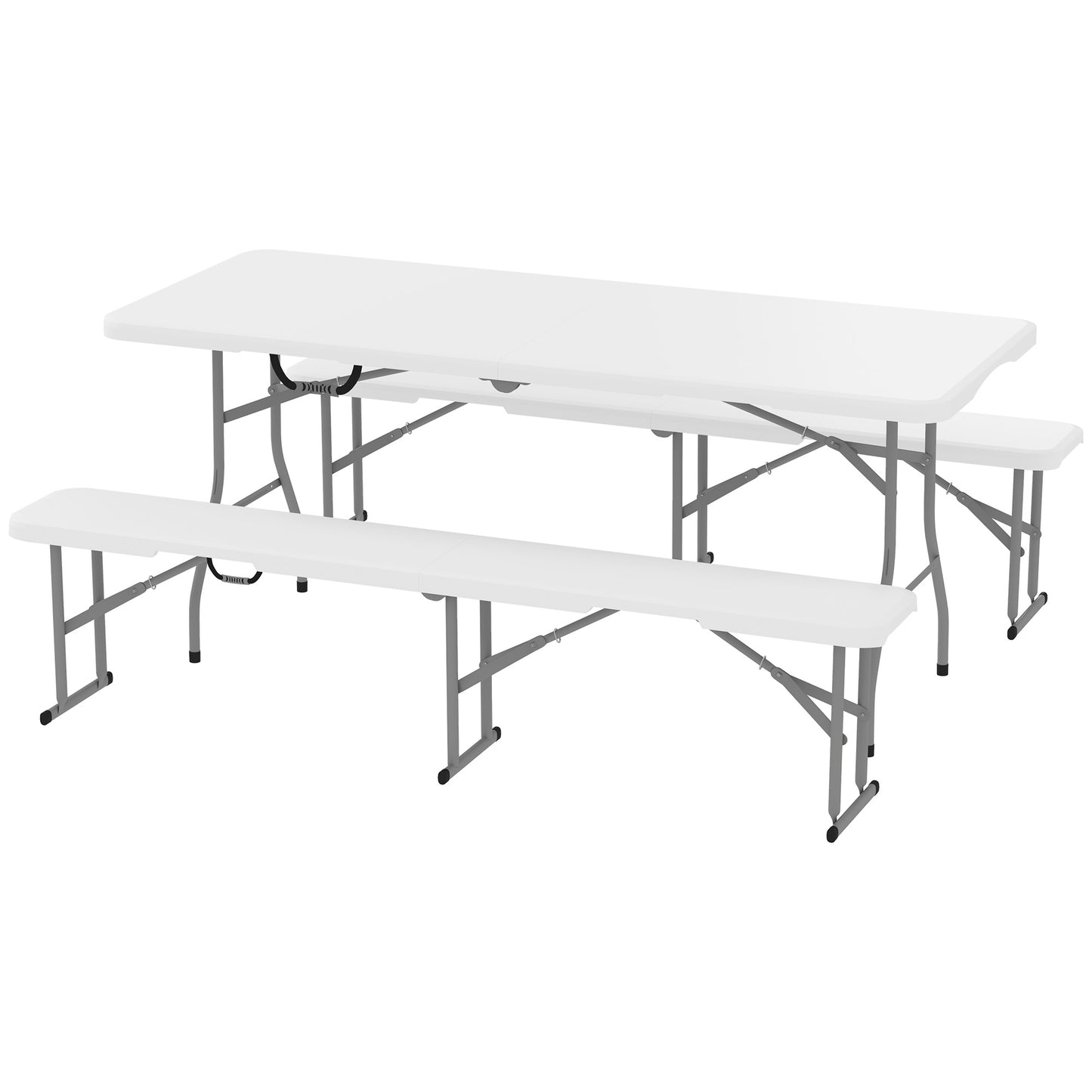 Portable Camping Table and Chairs Set - Folding Picnic Bench, White