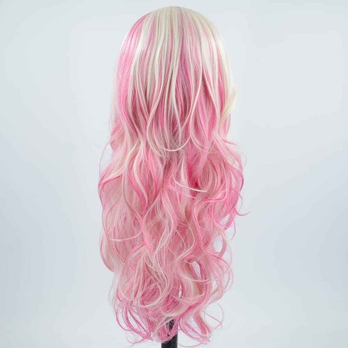 ZHYWIGS Long Wavy Hot Pink White Lace Front Wig Pink Skunk Stripe Platinum Blonde New Synthetic Hair For Women