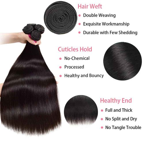 Straight Bundles Human Hair 26 28 30 Inch 3 Bundles Straight Hair 10A Double Weft Hair Extensions for Women 100% Unprocessed Virgin Human Hair Natural Black