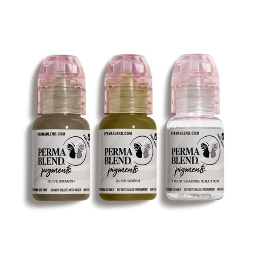 Perma Blend - Eyebrow Cool Modifier Tattoo Kit - Makeup Kit for Microblading & Permanent Eyeliner - Professional Tattoo Ink - Olive Branch, Olive Green & Shading Solution (0.5 oz, 3 ct)