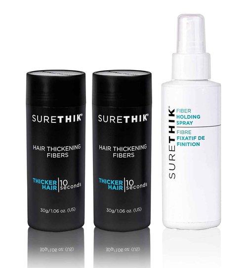 SureThik 2 x 30g Hair Thickening Fiber (Black) and Holding Spray (3.4oz) Bundle