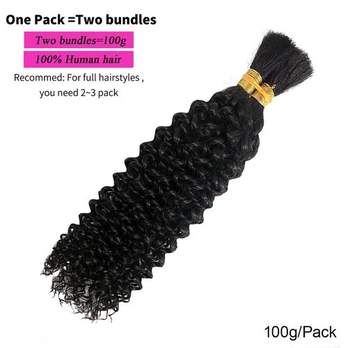 Curly Human Braiding Hair for Boho Braids Bohemian Water Wave Bulk 100% Human Hair for Micro Braiding Hair Wet and Wavy Boho Knotless Braids Hair No Weft 2 Bundles 100g Natural Color