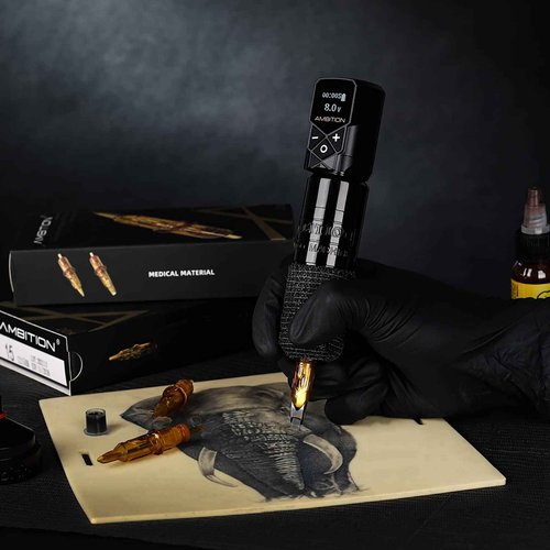 Ambition Torped Tattoo Machine Kit - Rotary Tattoo Machine Cartridges Short Pen with 2400mAh Tattoo Power Supply Brushless Motor for Professional Tattoo Artist
