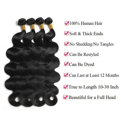 Body Wave Bundles Human Hair 16 18 20 22 Inch 100% Unprocessed Brazilian Human Hair 4 Bundles For Black Women Body Wave Hair Extensions Natural Color