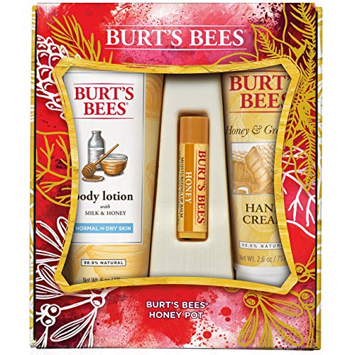 Burt's Bees Honey Pot Gift Set, 3 Honey Skin Care Products - Milk & Honey Body Lotion, Honey & Grapeseed Hand Cream and Honey Lip Balm