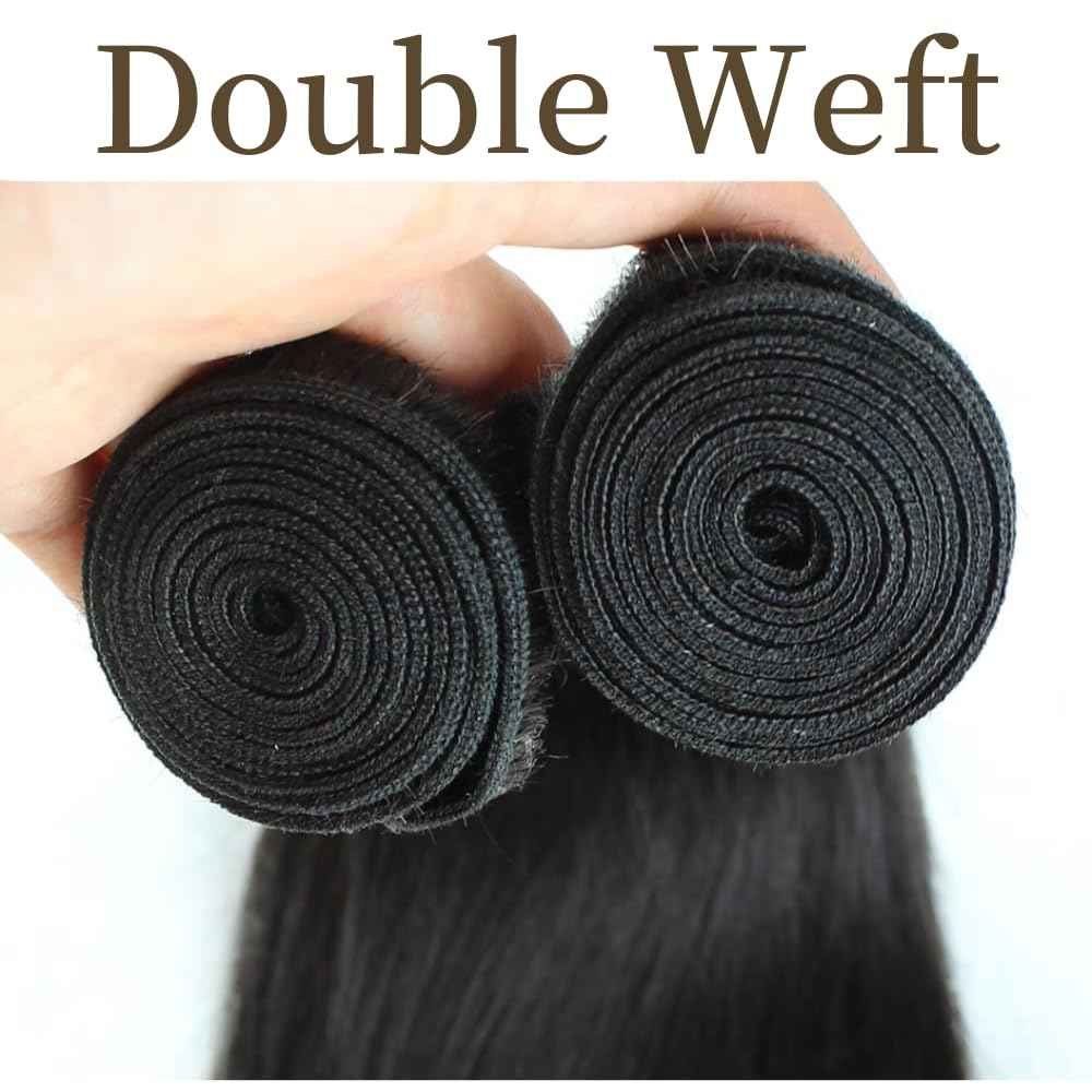 Huarisi 10A Brazilian Body Wave Human Hair Bundles, 24-26 Inch, 100% Unprocessed Virgin, 2 Bundles for Women, Natural Black, Sew-In Installation
