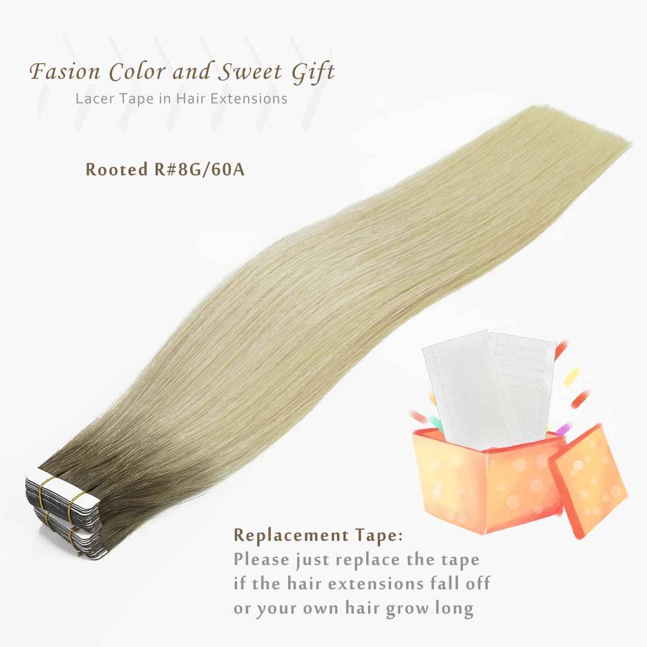 Lacer Natural Tape In Extensions Human Hair Light Ash Brown Roots Light Platinum Blonde Hair Extensions Straight Human Hair Tape In Extensions Skin Weft Tape Extensions Human Hair 16inch 40Pcs 100G