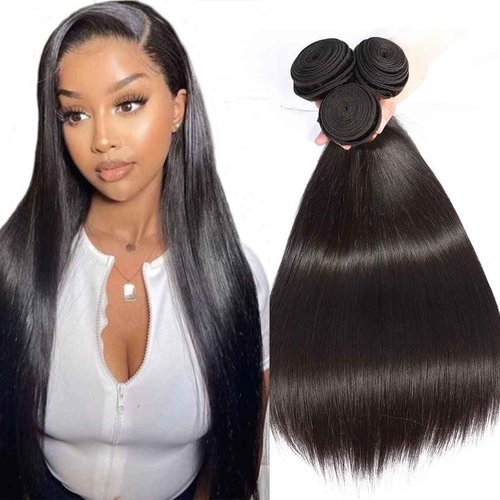 BLACKMOON HAIR Brazilian Virgin Human Hair Bundles - Straight, 22-26 Inch, 100% Unprocessed, 3 Bundles Deal
