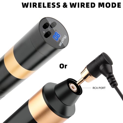 Dragoart Phantom Tattoo Machine, 2 * 1300mAh Battery Power Supply LED Screen Wireless Tattoo Machine Coreless Motor Professional Tattoo Machine Gun for Wireless or Wired RCA (3.5mm Stroke, Black)