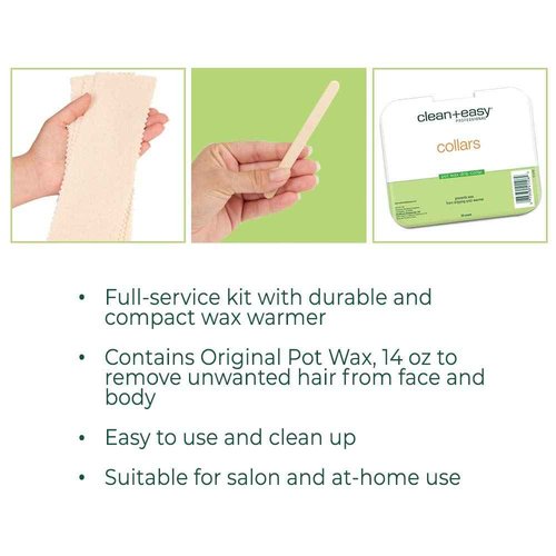 Clean + Easy Mini Pot Waxing Kit for Women - Soft Wax with Wax Warmer for Hair Removal, Body, Facial Hair & Sensitive Skin, Includes Muslin Strips & Sticks, 120 V