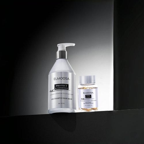 ELMOOSA HAIR CARE ROUTINE / 300ML Pre Wash/Shampoo Hair Mask Heat Protect + Hair Care Oil Capsules For All Hair Types Deeply Moist Add Shine& Smooths /No Rinse with Argan Oils For Women & Men