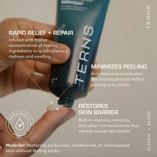 TERNS Mayday Intense After Sun Gel Cream – Fast-Acting Sunburn Recovery with Marine Ingredients – Cooling, Dermatologist Approved Skin Relief and Repair, Fragrance Free 2 oz