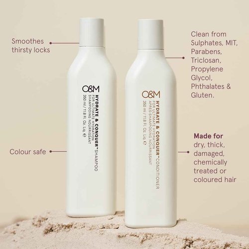 O&M Hydrate & Conquer Conditioner, Deep Moisturizing Dry, Damaged Hair Conditioner, Organic Coconut Oil, Vitamin C, Amino Acids, Color Safe, Vegan, Sulfate Free, Cruelty Free, Made in Australia, 1L