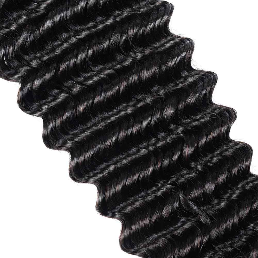 Human Braiding Hair 3 Bundle 150g Deep Wave Bulk Human Hair for Braiding No Weft 12A Brazilian Virgin Curly Human Hair Extensions for Boho Braids (Deep Wave-1B, 28/150g)