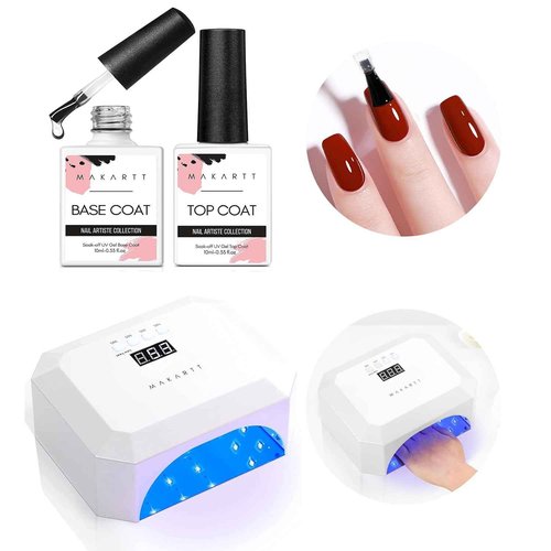 Makartt Rechargeable UV LED Light with Gel Top Coat Kit Bundle, Cordless Nail Lamp Aurora 36W Professional Nail Dryer, Soak Off UV LED Gel Nail Polish Top Coat