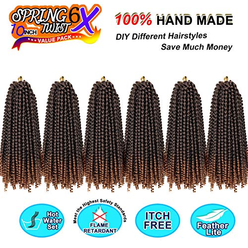 6 Packs Spring Twist Braiding Hair Spring Twists Twist Hair Synthetic Fiber Fluffy Twist Crochet Braids Low Temperature Twist Crochet Hair for Women Braiding Hair(10inch,T1B/30)