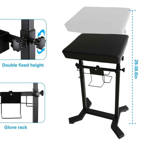 Tattoo Armrest Stand Heavy Duty Tattoo Arm Leg Rest Stand Height Adjustable and Tilt WIth Glove Rack Black Leather Pad for Tattoo Studio (Black)