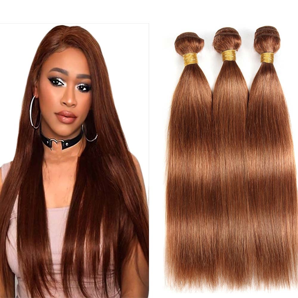 Giginger Bundles Human Hair 22 24 26 Inch Color 30 Light Brown Straight Bundles Human Hair Unprocessed Quick Weave Soft Sewn In Hair Extensions for Black Women