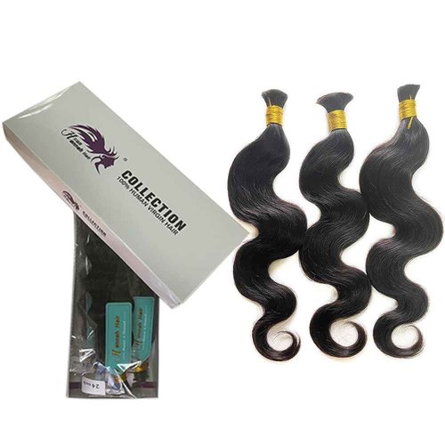 YAOJISUDAJI Bulk Human Hair Body Wave - 3 Bundles (150g) Natural Black 18"20"22" Weft-Free for Seamless Box & Boho Knotless Braids