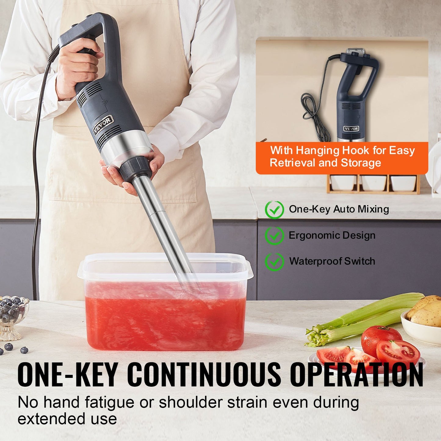 Commercial 500W Hand Blender for Soup and Sauces - Blue
