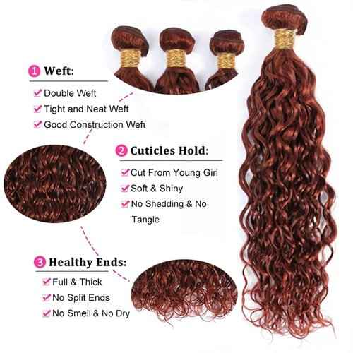 30 32 34 Inch Reddish Brown Bundles Human Hair Copper Red Water Wave Bundles Unprocessed Peruvian Virgin Remy Hair 3 Bundles Reddish Brown Wet and Wavy Human Hair Bundle 100g/Pc