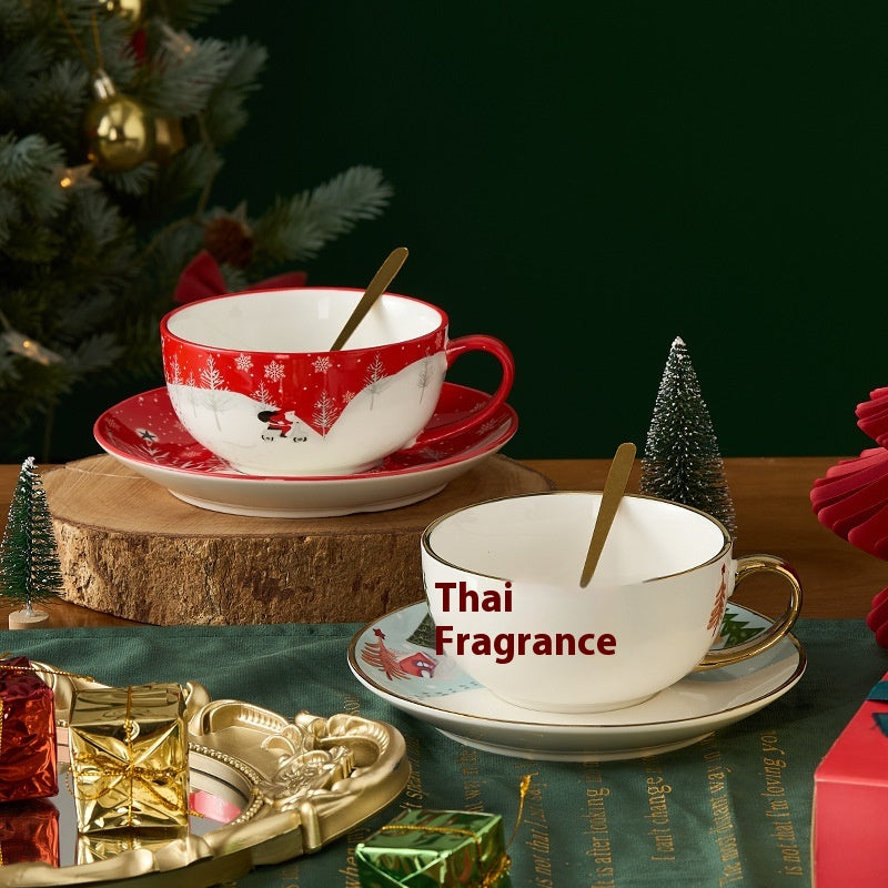 Gift Box Tea Set with Ceramic Teapot & Cups - Gold Plated Snowflake Design, Christmas Gift