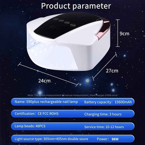 UV LED Rechargeable Cordless Professional Nail Dryer Lamp 96W - Gel Polish Curing Light with 4 Timer Setting, LCD Display, Auto Sensor - Art Manicure Tools for Home and Salon