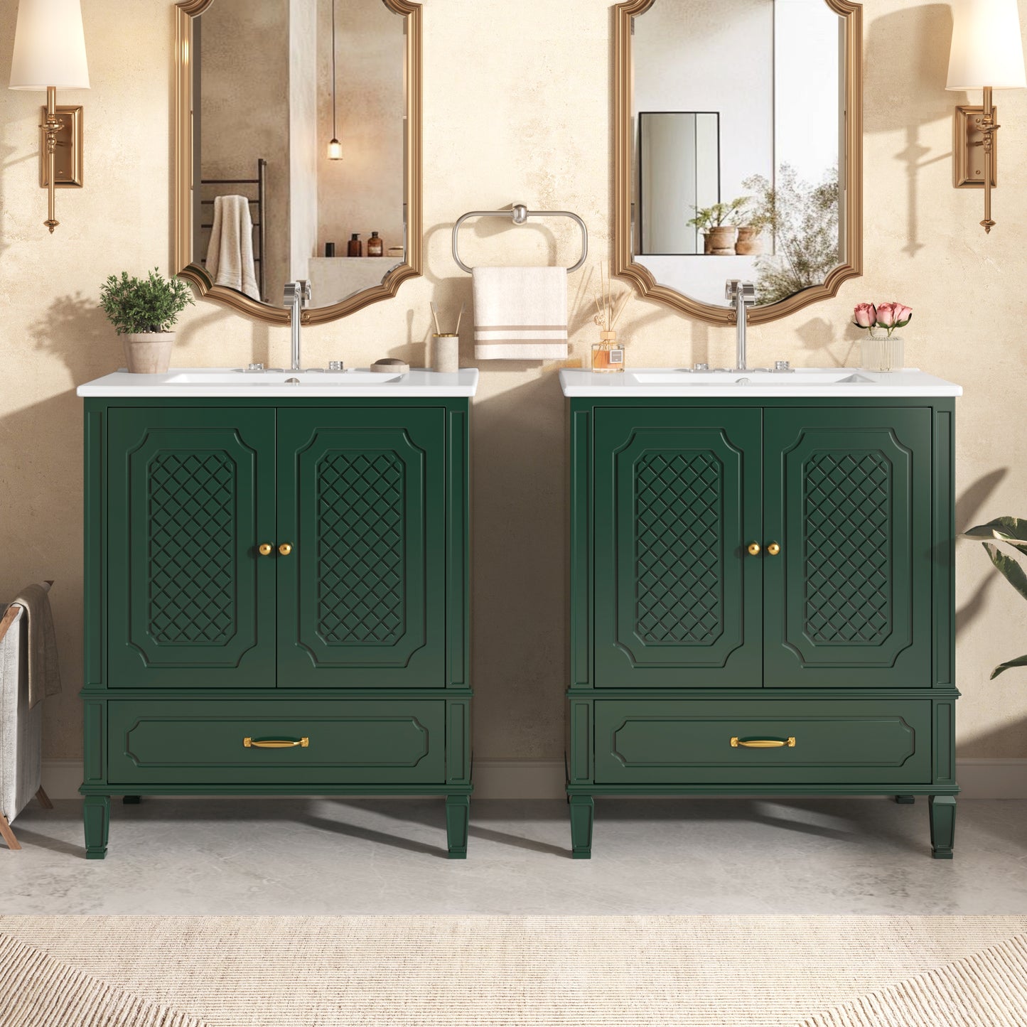 60" Double Sink Bathroom Vanity Combo Set - Green