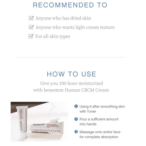 benestem Human CBCM Cream 150ml / 5.07fl.oz Super moist. Healthier skin. Better life. Intensive moisture cream provides intense moisture for extremely dry and sensitive skin