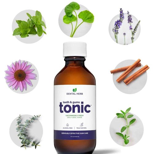 Tooth & Gums Tonic Herbal Oral Rinse with Essential Oils | Alcohol-Free, Fluoride-Free Mouthwash | Plant-Based Oral Care | Soothe Gums & Freshen Breath Naturally | by Dental Herb Company | (2) 18 oz.