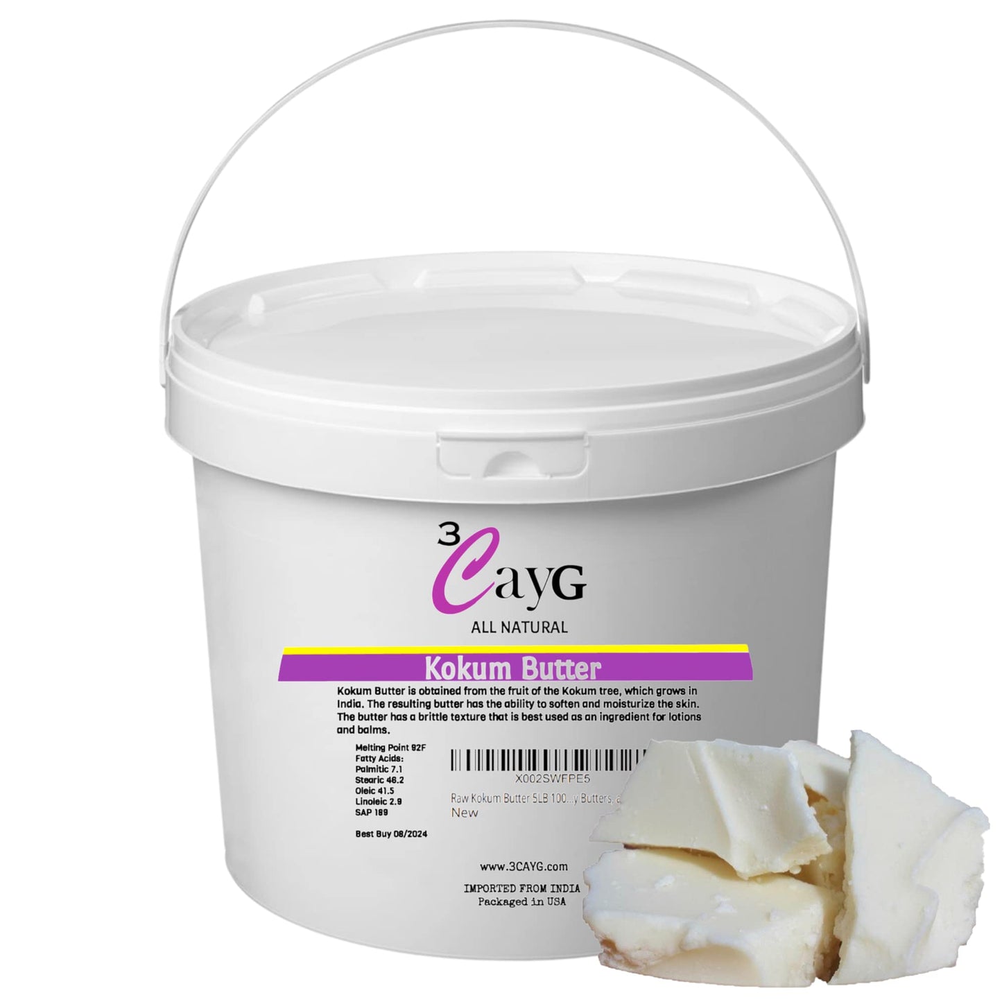 3CayG 5lb Raw Kokum Butter Pure for Lotion Making Soap Making Body Butters, and More