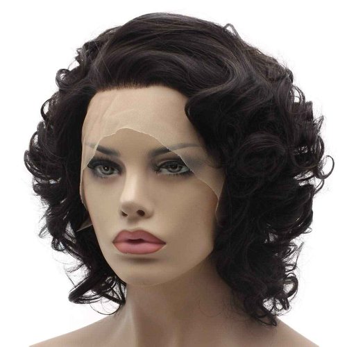 Lushy Lace Front Synthetic Short Wavy Black and Brown Mix Wig - Heat Friendly Heavy Density Stylish
